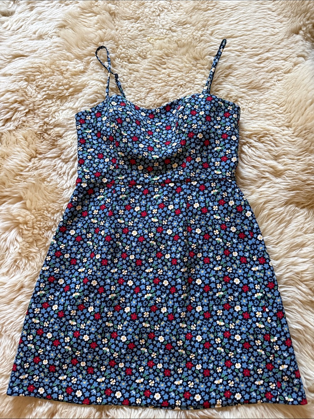 French Connection Navy Floral-Trim Dress